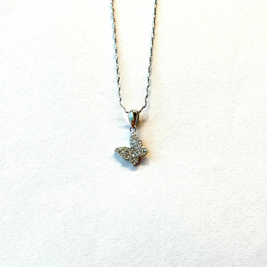 Iced Butterfly Pendant Necklace